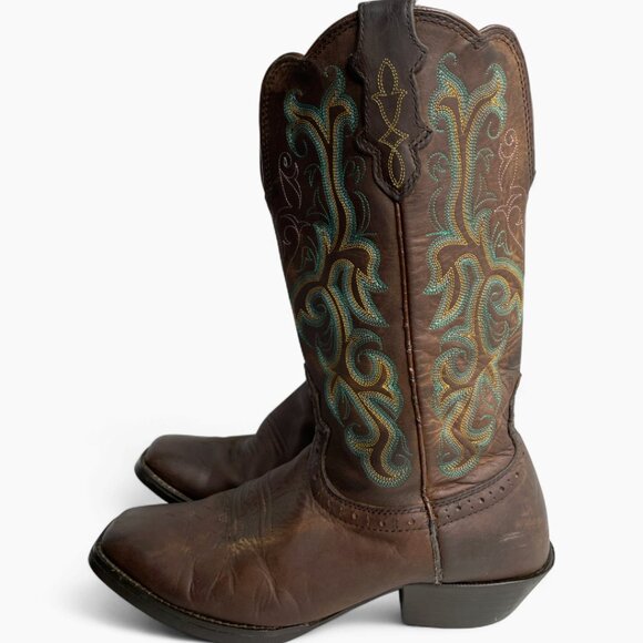 Justin Boots Women's 8.5 Turquoise Leather Western Cowboy Cowgirl Square Toe - Picture 7 of 13